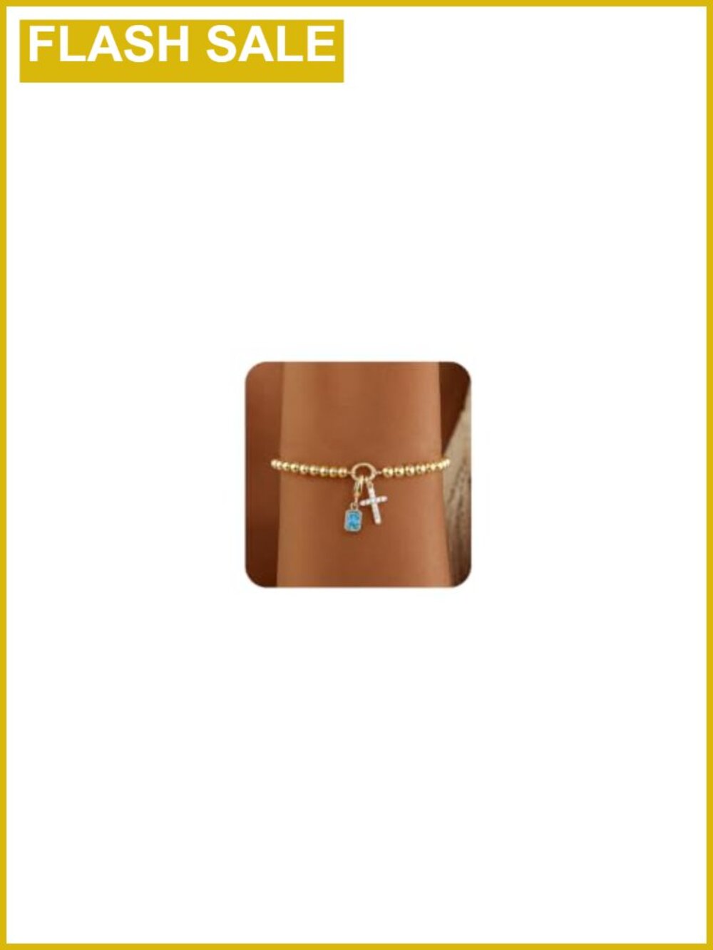 14K Gold Plated Beaded Bracelet Cross Birthstone Stretch Stackable Women